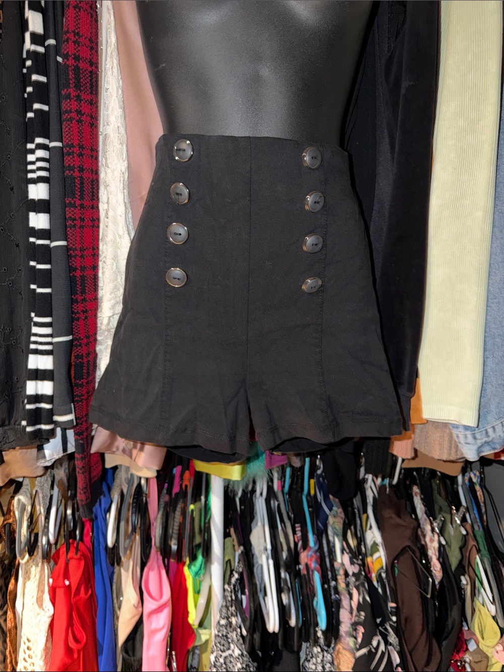 High-Waist Black Button-Front Skort
